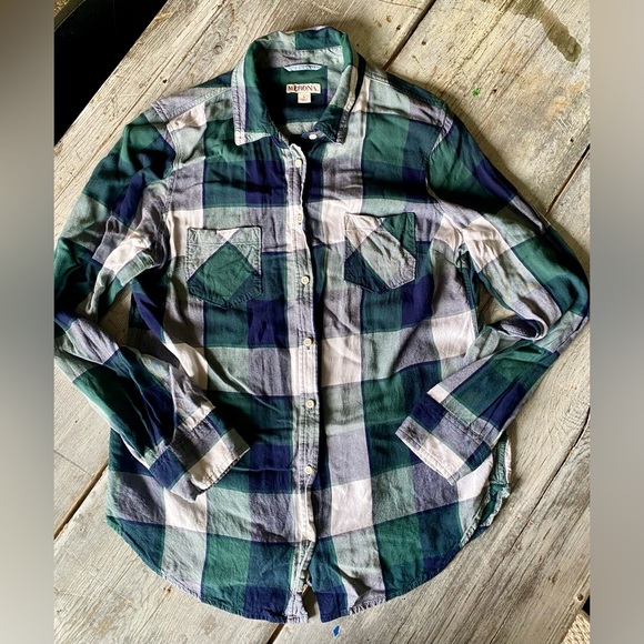 Merona by Target Tops - Rayon button-down, green, blue and white plaid ladies blouse by Merona